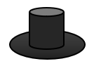 En svart, ritad hatt. 